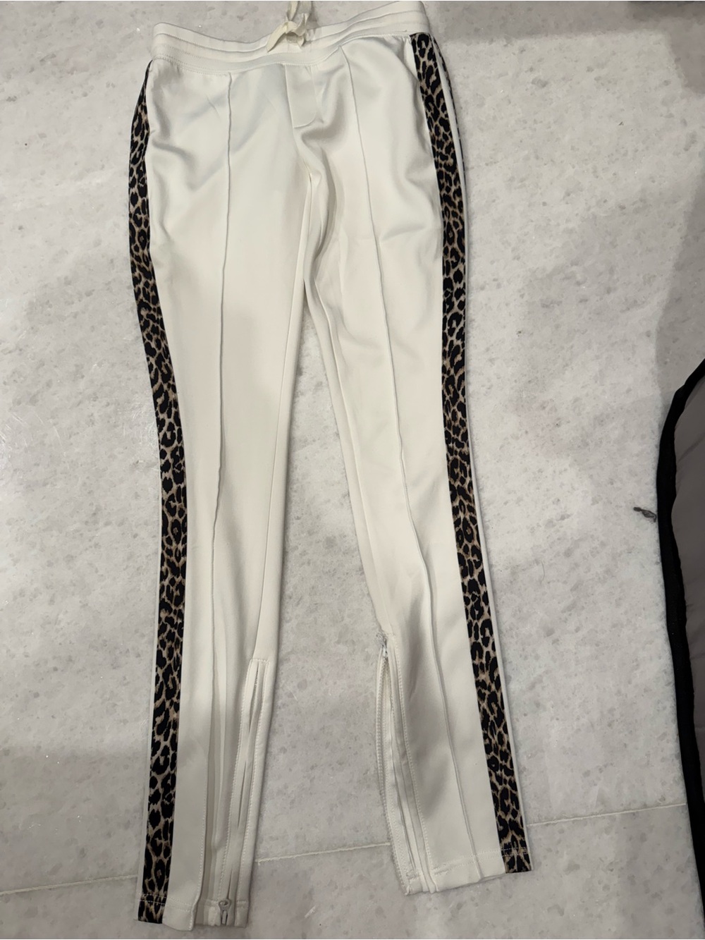 Pam & Gela White Skinny Track Pants with Leopard Side Stripes